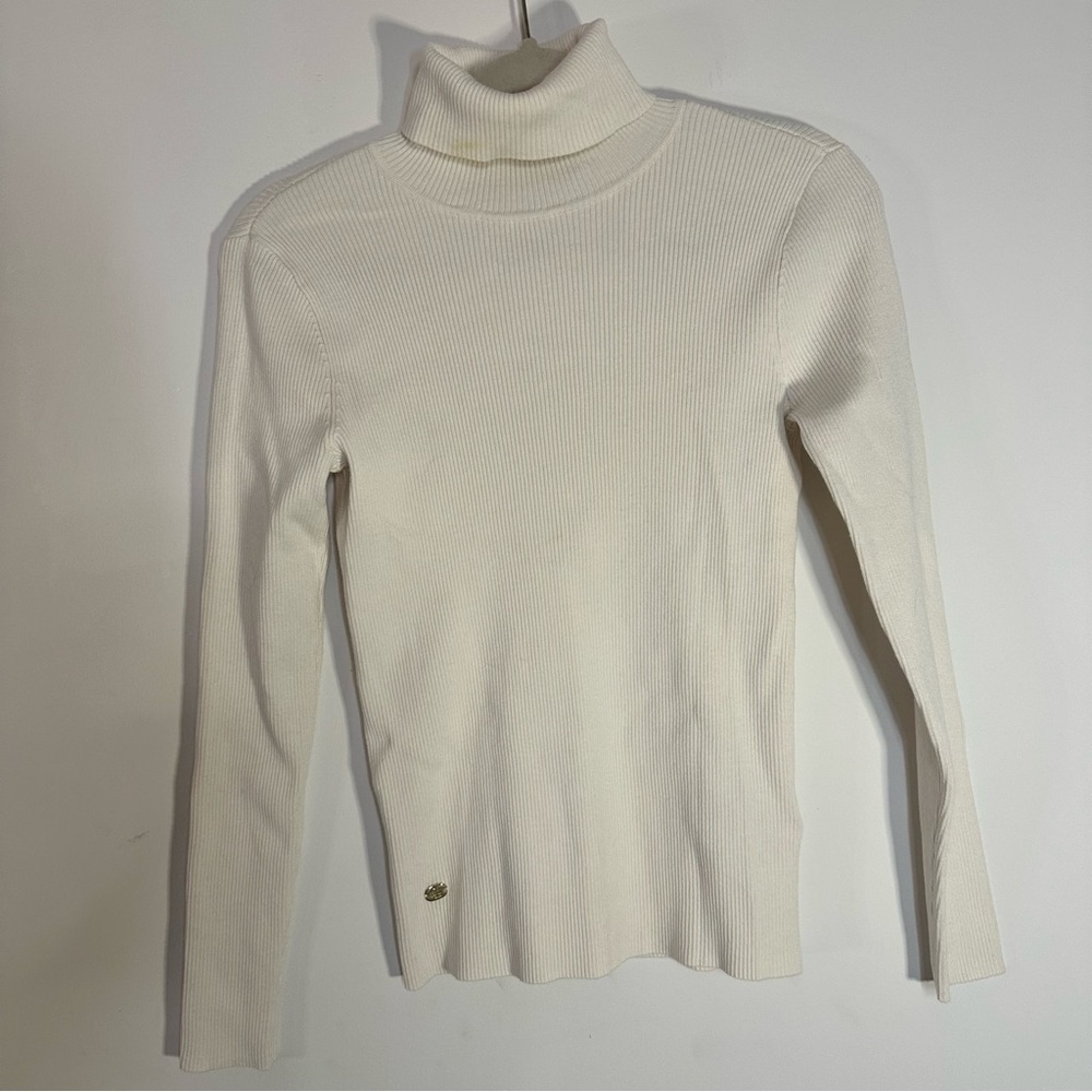 Lauren Ralph‎ Lauren Cream Ribbed Turtleneck PM Long Sleeve Sweater
